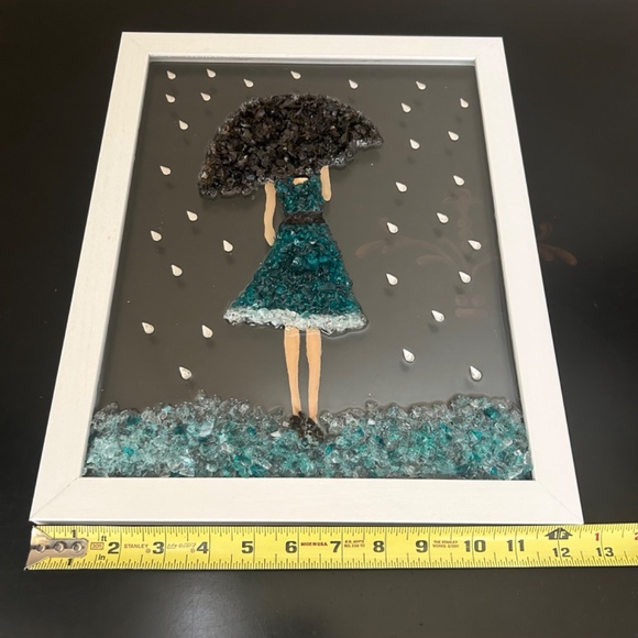 Girl in the Rain- Crushed Glass Resin Art Framed. NWOT. Handmade - Picture 5 of 6